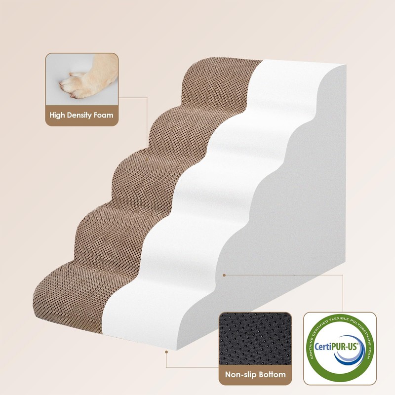 EHEYCIGA Curved Dog Stairs Ramp for High Beds, 5-Step Extra