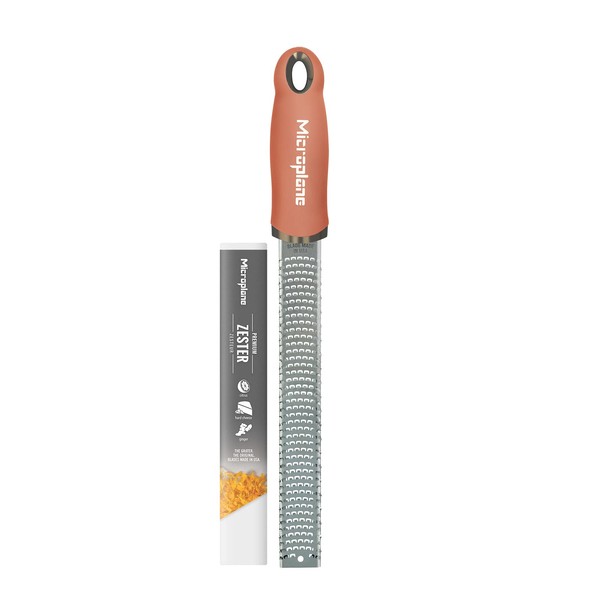 Microplane Zester Kitchen Grater in Cinnamon Orange for Citrus, Parmesan, Ginger, Chocolate & Nutmeg with Fine Stainless Steel Blade - Made in USA