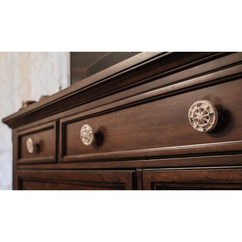 Set of 12 Antique White Cast Iron Nautical Compass Rose