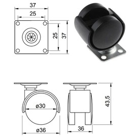 cyclingcolors 4 x Furniture Castors 30 mm Rotatable for Furniture Castors Capacity 20 kg / Wheel with Steel Base Metal Castors Roll Double Castors