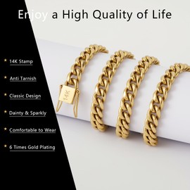 Cysnuc 6mm 8mm 14K Real Gold Plated Miami Cuban Link Chain Bracelet 316L Stainless Steel Thick Hypoallergenic Hip Hop Jewelry for Mens Women Christmas Birthday Gift, 7.0 Inches, Stainless Steel, no