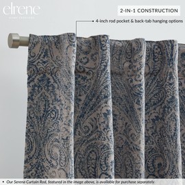 Elrene Home Fashions Vittoria Paisley Floral Printed Blackout Window Curtain Panel, 52"x84", Blue