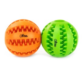 CHIWAVA 2 Pack 1.95" Rubber Teething Dog Toy Dental Balls Food Treat Feeder Chew Ball for Small Dogs