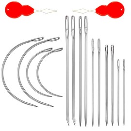 Heavy Duty Hand Sewing Needles Kit, 14 PCS with 10 Leather & 4 Curved Needles for Home Upholstery, Carpet Canvas Repair