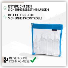 nex|trip Transparent Toiletry Bag + Container for Liquids, Hand Luggage, Cosmetic Bag, Transparent for Aeroplane, Travel Set, Cosmetic Bag, Blue
