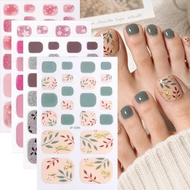 Toe Nail Full Wraps Nail Polish Strips Full Cover Colorful Glitter Toe Nail Decals Cute Toe Full Nail Wraps Gel Nail Stickers Self-Adhesive Gel Nail Stickers Acrylic Nail Supplies for Women Manicure