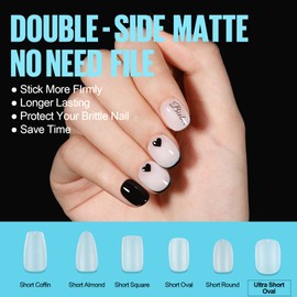 TOMICCA Nail Tips, 450 Pieces, Full Cover Soft Gel Tips, No-File Nail Tips, Pre-Buff PMMA Resin Artificial Nail Tips in 15 Sizes, Short Oval for Gluing, Nail Art for Nail Studios, Starter DIY