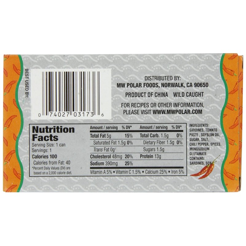 MW Polar Sardines, Hot Tomato Sauce, 3-Ounce (Pack of 24)