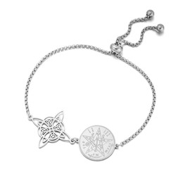 TEAMER Adjustable Tetragrammaton Witch Knot Bracelet Stainless Steel Double Amulet Protection Bracelet Solomon Pentagram Jewelry For Women (Silver)