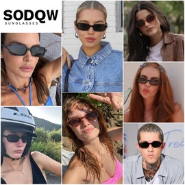 SODQW Rectangle Sunglasses for Women Designer Vintage Small Retro 90s Ladies Shades UV Protection