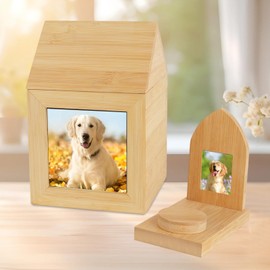 HIUDSFU Pet Urn,Pet Memorial Box with Photo Display,Wooden Pet Urn to Collect Ashes and Hair,Dog Urns for Ashes,Pet Keepsake,for Cats Dogs or All Pets(Small Size)