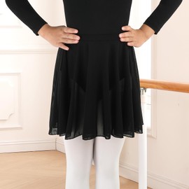 SPFASZEIV Ballet Skirt Pull On Ballet Skirts for Girls Women Elastic Mesh Kids Adult Dance Skirt Black L