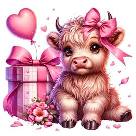 Fabric Panel 8"x8" Pink Gift Baby Highland Cow 100% Cotton Quilting Block AM1605