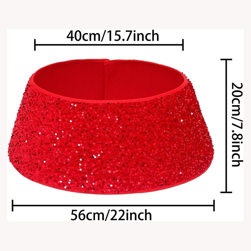 Sequin Christmas Tree Skirt, Red Christmas Tree Border Base 60cm