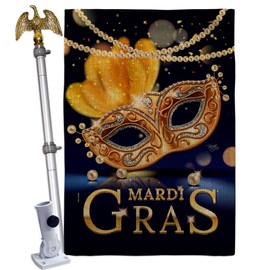 Mardi Gras Feast Decoration Home Decor Burlap Banner Room Wall Art Patio Porch Lawn Garden Flag Pole Outdoor Tapestry Yard Masquerade Party Spring Carnival Festival Holiday French Gift Made in USA