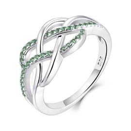 YL Celtic Ring, 925 Sterling Silver 5A Cubic Zirconia Anniversary Eternity Celtic Knot Ring for Women, Silver, Emerald