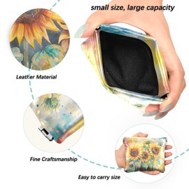 Sunflower PU Leather Coin Purse Squeeze Change Pouch Holder with Snap Clip Mini Wallet Bag for Coins Cards