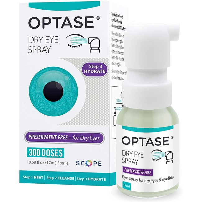 Optase Eye Spray - Preservative Free Emulsion Spray for Dry Eyes and Eyelids - Artificial Tears Eye Drop Alternative - Multidose Bottle - Step 3 Hydrate - .58 fl oz, 300 Doses