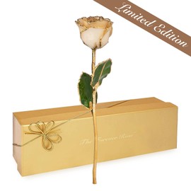 Forever Rose 24K Limited Edition Gold Dipped Amethyst Rose, The February Birthstone, A Unique & Everlasting Real Rose Hand Dipped in 24K Gold, 11” to 12”