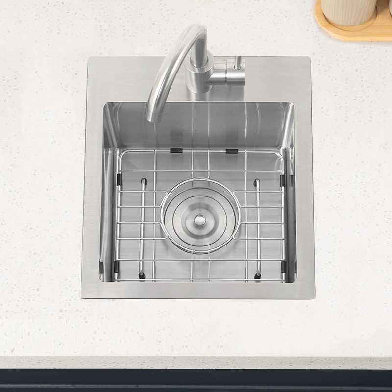 Hotis 15x15 Inch Drop In Bar Sink, Brushed Nickel Stainless