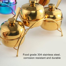Sugar Bowl Set, Stainless Steel Seasoning Containers Set Gold Spice Sugar Container with Spoon and Lid Salt Bowl Salt Container for Home(Gold)