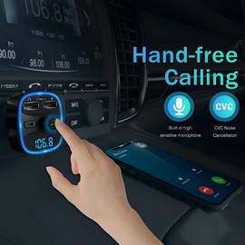 Bluetooth Transmitter, Car Bluetooth Adapter with Dual USB Charge Port, 5.0 FM Bluetooth Transmitter Connect Your Smartphone to Your Car Stereo, SD Card, USB Disk & Hands-Free Calling