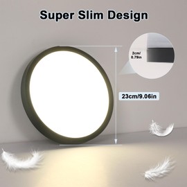 LED Ceiling Light LED Flat 18 W 2025 LM, IP40 Waterproof Round Bathroom Lamp, Kitchen Lamp, Neutral White 4500 K, Ceiling Lighting LED Black for Living Room, Bedroom, Hallway, Diameter 23 cm