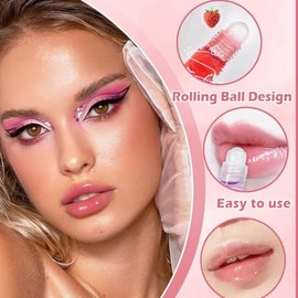 Lip Oil, 4PCS Brillo de Labios con Sabor a Frutas  Aceite para Labios Hidratación Duradera Transparente, Lip Glow Oil Enrollable, para Labios Más...  