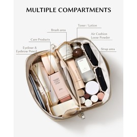 EACHY Makeup Bag,Large Capacity Travel Makeup Bag,Waterproof Portable Open Flat Toiletry Bag Cosmetic Bag with Divider and Handle