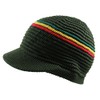 RW Knitted Cotton Rasta Skully Beanie Visor (Olive/RGY)