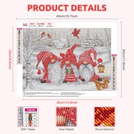 RICUVED 4 Pack Christmas Gnomes Diamond Painting Kits for Adults,Winter Diamond Painting Kits,5D DIY Round Full Drill Gnoems Diamond Art Kits Craft for Home Wall Art Decor 30x40cm
