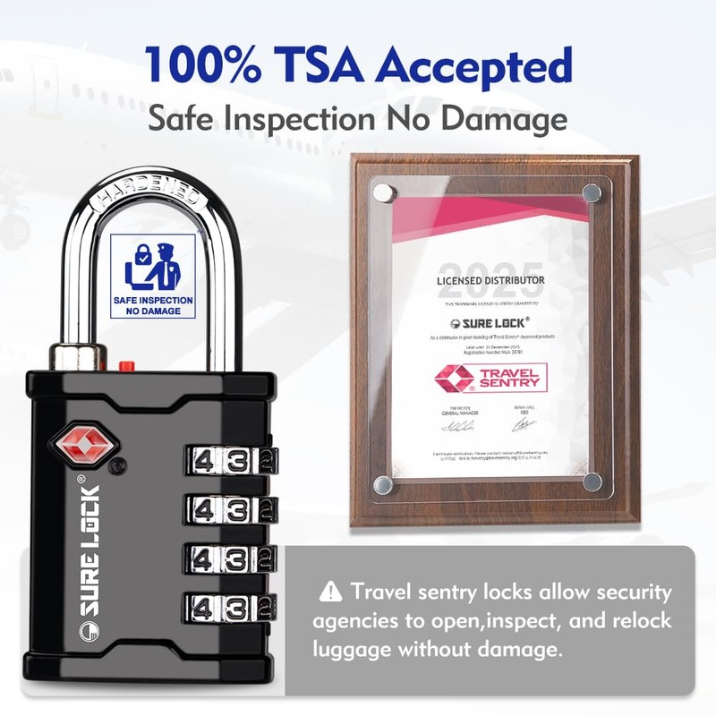 SURE LOCK TSA Accepted Heavy Duty Big Combination Luggage Padlock