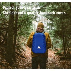 sheelokhwui Waterproof Backpack Rain Cover, Heavy-Duty Nylon Pack Cover with Upgraded Double Adjustable Closure System and a Carry Pouch for Hiking, Cycling, Camping, Outdoor (Dark Blue, M, 25-45L)