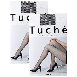 GUNZE Women's Stockings, Tuche Tuche Russell Net, 2 Pairs, Black