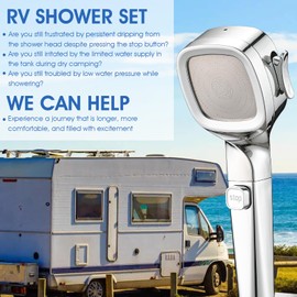 YASINU RV Shower Head with Hose and On Off Switch, High Pressure Camper/RV Shower Head Replacement, 4 Setting, 60 inch Hose, Water-Saving, Chrome