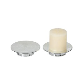 Metallic Silver Ceramic Candle Plate and Jewelry Dish Set of 2, 5" Diameter