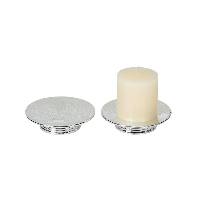 Metallic Silver Ceramic Candle Plate and Jewelry Dish Set of