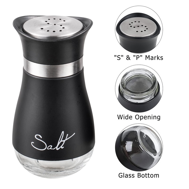 Lonffery Salt and Pepper Shakers, Stainless Steel and Glass Bottle,