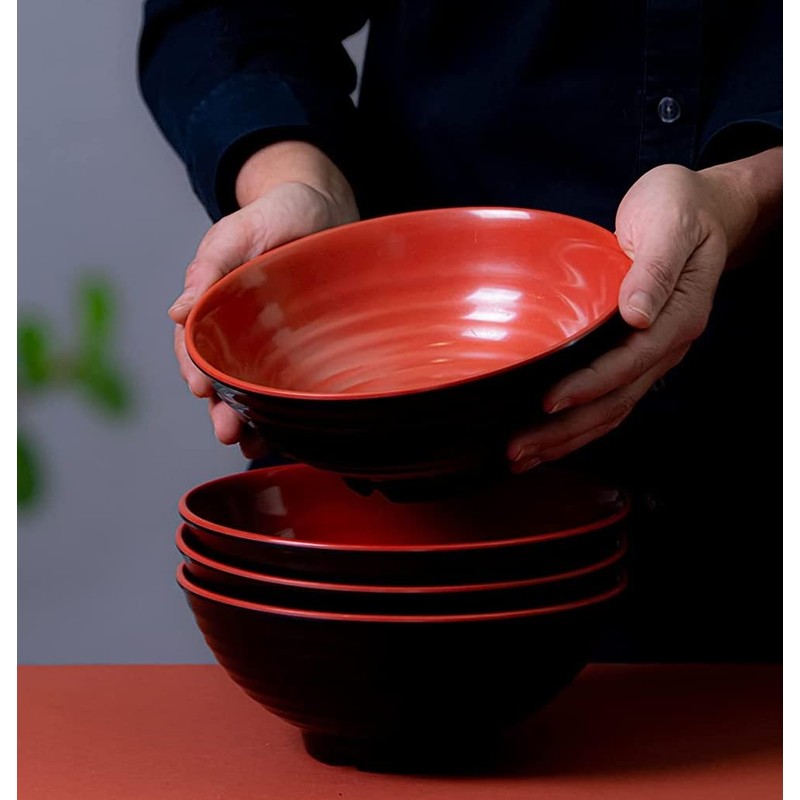 4 Ramen Bowls, 12 pieces Pho set. Red Black Ramen