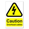 Caution Overhead Cables Warning Stickers x2 - Peel and Stick