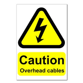 Caution Overhead Cables Warning Stickers x2 - Peel and Stick 200mm x 300mm Safety Signs Printed & Laminated for Hazard Identification in Work Sites, Construction, and Industrial Areas