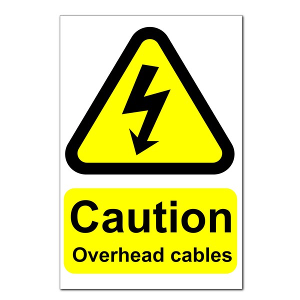 Caution Overhead Cables Warning Stickers x2 - Peel and Stick