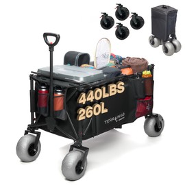 TerrainGo Foldable Wagon Cart with Wheels - All-Terrain Utility Cart Beach Gardening, Fishing, Shopping -Built-in Insulated Cooler Pouch, Storage Pockets, Front Cupholders - (Extra Large Wagon)