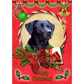 Black Labrador Dog Christmas Card Red 'Happy Christmas' - Special Animal Xmas Card for Him Her from Pets Kids