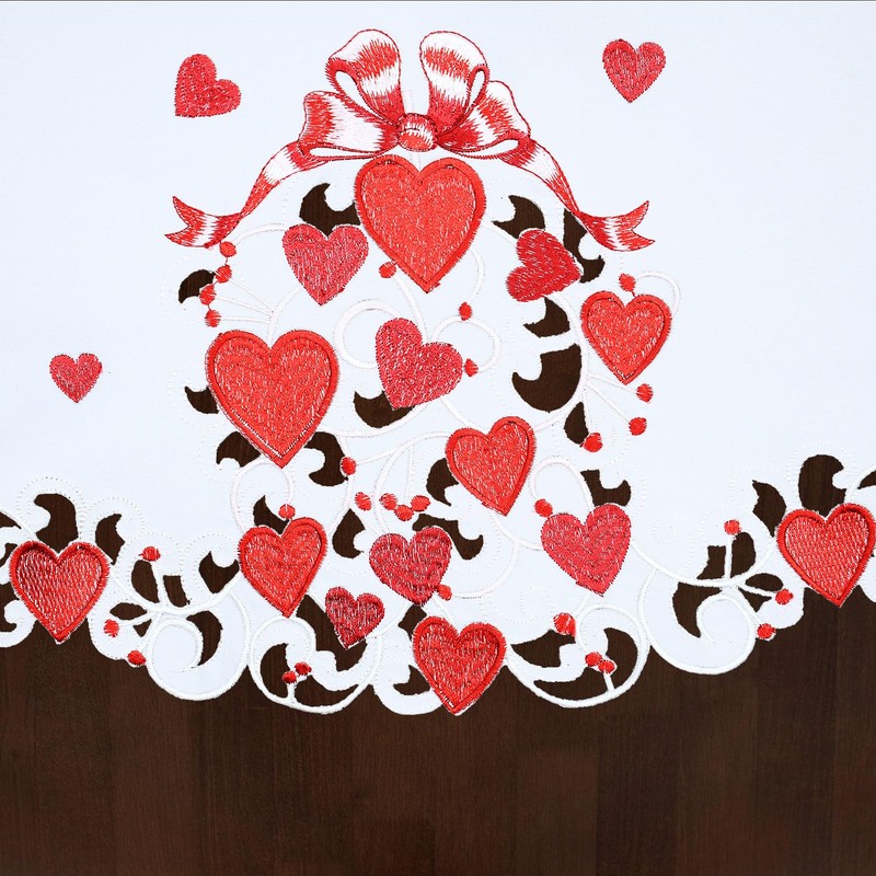 Grelucgo Embroidered Small Tablecloth for February 14th (Round 34 inches)