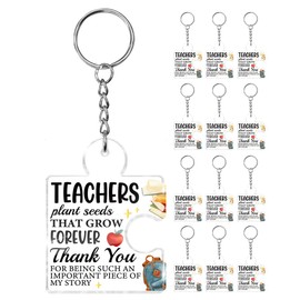 Opomzk 12 Pcs Teacher Keychain Bulk, Teacher Appreciation Gifts in Bulk from Students, Thank You Birthday Graduation Christmas Gift Ideas for Women Men Teachers Acrylic Puzzle Piece Keychains