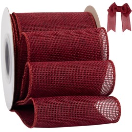 Tekdeere Burlap Ribbon 3 Inch x 10 Yard, Burgundy Wired Ribbon for Crafts, Gift Wrapping, Wreaths, Bows, Tree Decoration and Outdoor Decoration