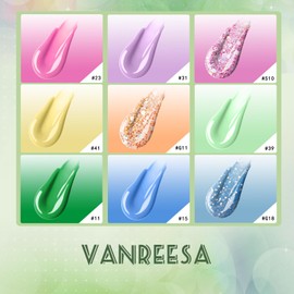 VANREESA Poly Nail Gel Set, 9 Colours, 15 ml, Poly Nail Gel Set, Pink, Yellow, Green, Blue, Glitter Poly Nails Gel Set, Poly Nail Extension Gel Set, Nails Make Yourself, Gift for Women