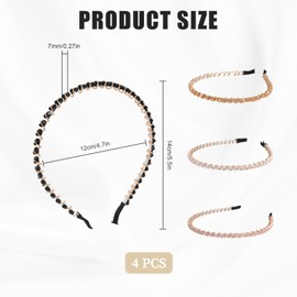 Set of 4 Women's Girls Rhinestone Headband for Dress Dirndl Headband Dirndl Glitter Headband with Crystal Hair Accessories Women's Pearls Hair Accessories Gold Crystal Headbands Hair Bands 4 Colours