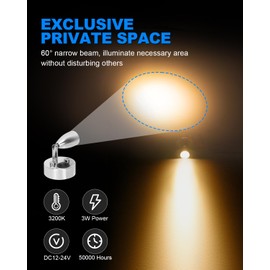 SUPAREE 12v LED Spot Reading Light Adjustable Switch Warm Light for Camper Van Caravan Boat Interior Led Light (A-ON/OFF Switch)